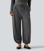 Mid Rise Drawstring Pleated Casual Joggers with Pockets — Darl Gray Floral Yarn — view 1