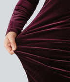 V Neck Long Sleeve Ruched Bodycon Velvet Party Maxi Dress — Dusky purple — view 7