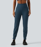 Airy High Waisted Reflective Dots InstantCool Running Joggers with Pockets — Majolica Blue — view 1