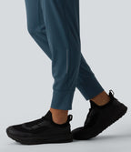 Airy High Waisted Reflective Dots InstantCool Running Joggers with Pockets — Majolica Blue — view 6