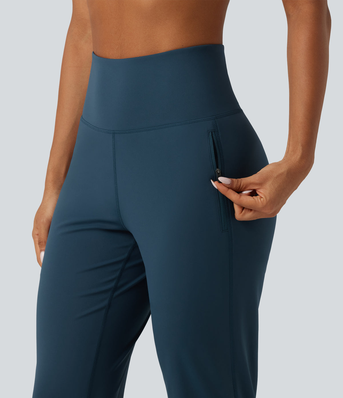 Airy High Waisted Reflective Dots InstantCool Running Joggers with Pockets — Majolica Blue — view 5