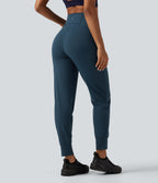 Airy High Waisted Reflective Dots InstantCool Running Joggers with Pockets — Majolica Blue — view 2