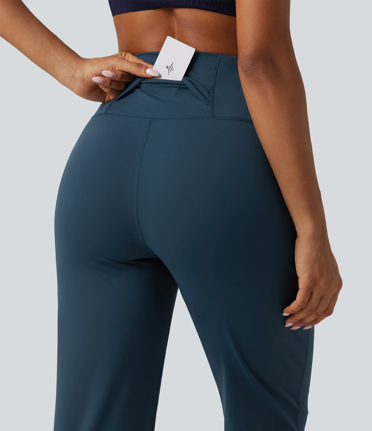 Airy High Waisted Reflective Dots InstantCool Running Joggers with Pockets — Majolica Blue — view 4