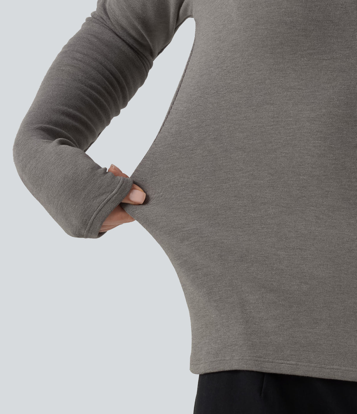 Boat Neck Raglan Long Sleeve Thermal Casual Top — Mottled Cloud Grey — view 6