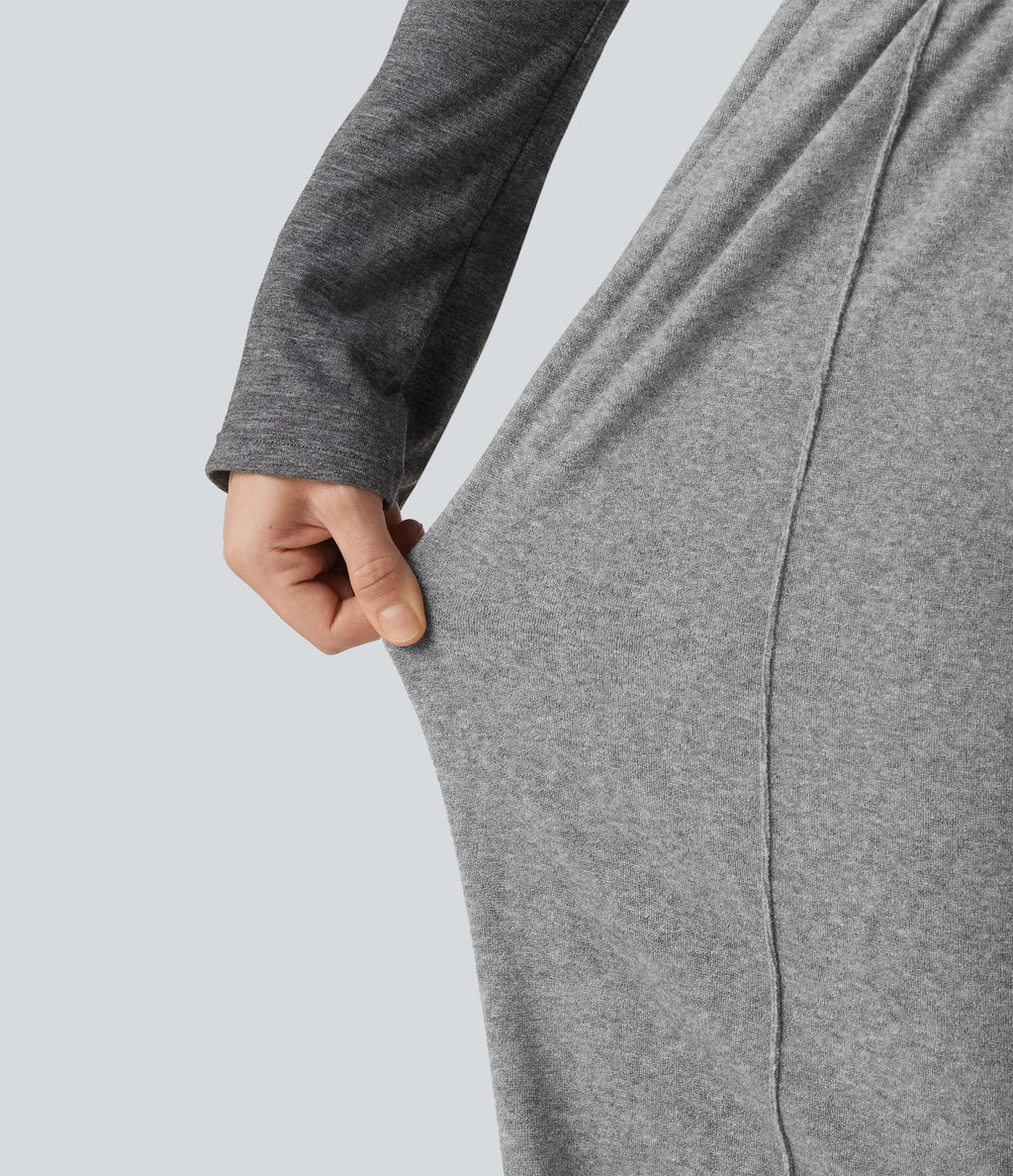 High Waisted Drawstring Wide Leg Casual Trousers with Pockets — Mottled Grey — view 5