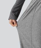 High Waisted Drawstring Wide Leg Casual Trousers with Pockets — Mottled Grey — view 5