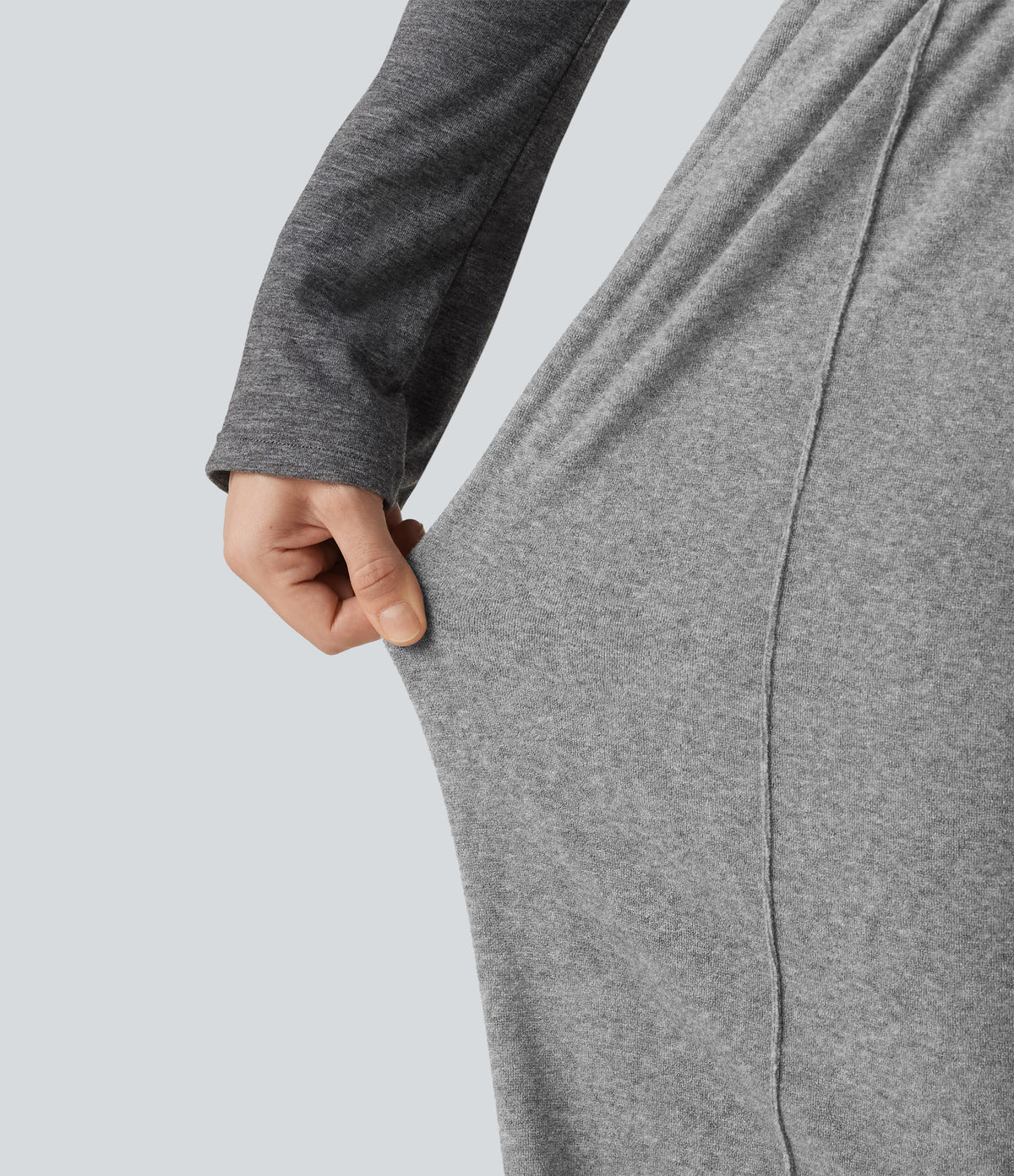 High Waisted Drawstring Wide Leg Casual Trousers with Pockets — Mottled Grey — view 5