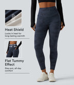 High Waisted Tummy Control Camo Fleece Workout Leggings with Pockets — Navy Camo — view 1