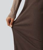 Mid Rise Barrel Leg Casual Cotton Trousers with Pockets — Chocolate Martini — view 7