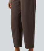 Mid Rise Barrel Leg Casual Cotton Trousers with Pockets — Chocolate Martini — view 6