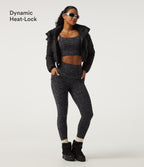 Extra Heat Leopard Print High Waisted Tummy Control Fleece Workout Leggings with Pockets — Shadow Leopard — view 4