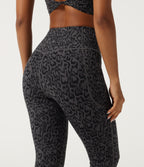 Extra Heat Leopard Print High Waisted Tummy Control Fleece Workout Leggings with Pockets — Shadow Leopard — view 6