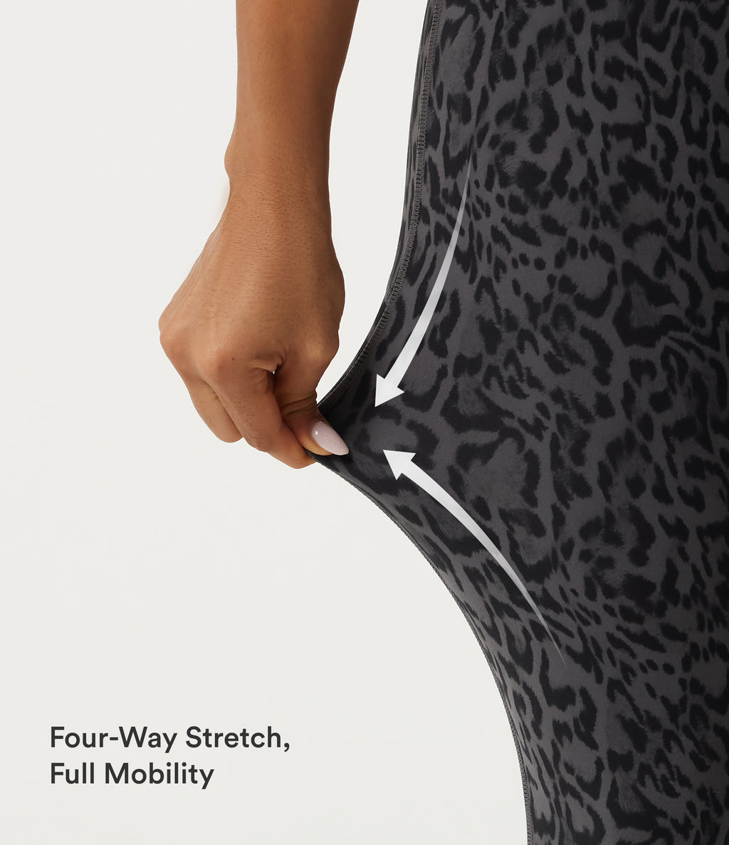 Extra Heat Leopard Print High Waisted Tummy Control Fleece Workout Leggings with Pockets — Shadow Leopard — view 8