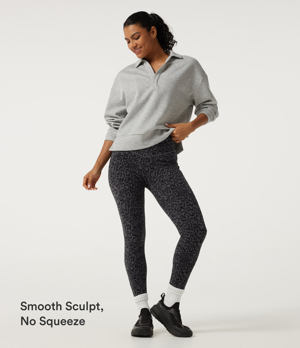 Extra Heat Leopard Print High Waisted Tummy Control Fleece Workout Leggings with Pockets — Shadow Leopard — view 7