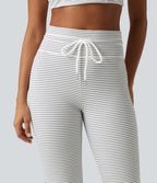 High Waisted Drawstring Flare Stripe Fleece Yoga Trousers with Pockets — Zebra Ripple — view 4