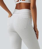 High Waisted Drawstring Flare Stripe Fleece Yoga Trousers with Pockets — Zebra Ripple — view 5