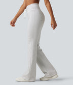 High Waisted Drawstring Flare Stripe Fleece Yoga Trousers with Pockets — Zebra Ripple — view 3