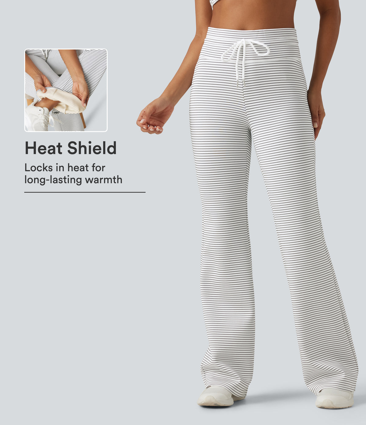High Waisted Drawstring Flare Stripe Fleece Yoga Trousers with Pockets — Zebra Ripple — view 1