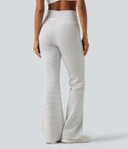 High Waisted Drawstring Flare Stripe Fleece Yoga Trousers with Pockets — Zebra Ripple — view 2
