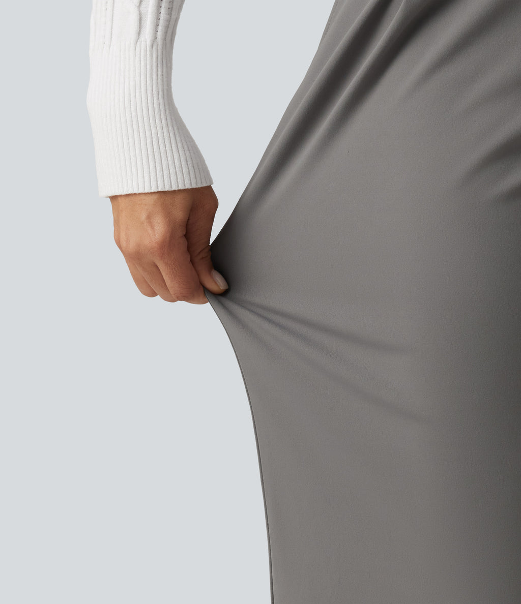 High Waisted Asymmetric Tapered Work Trousers with Pockets — Silent Storm — view 6