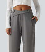 High Waisted Asymmetric Tapered Work Trousers with Pockets — Silent Storm — view 4
