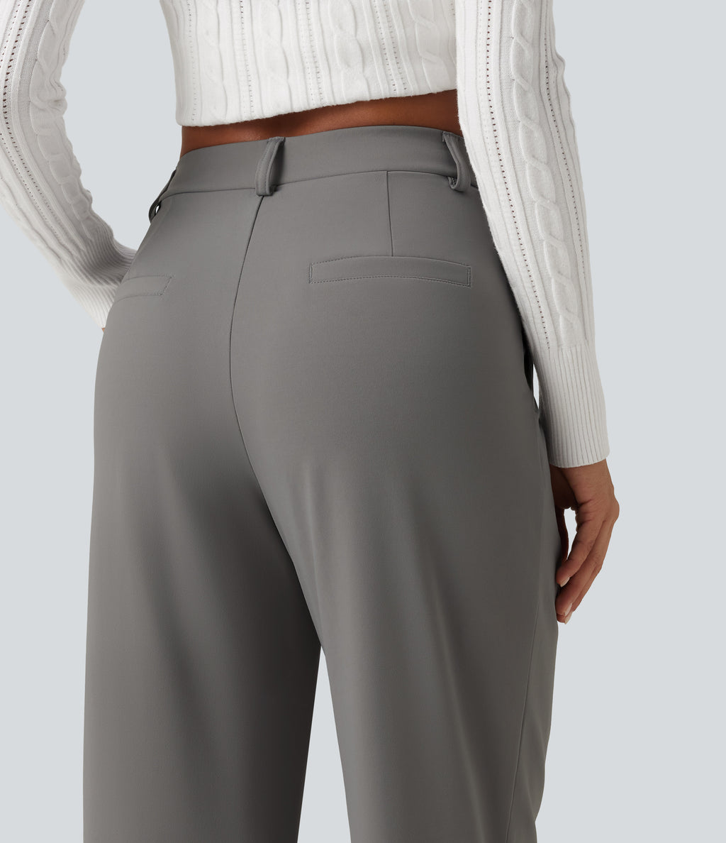 High Waisted Asymmetric Tapered Work Trousers with Pockets — Silent Storm — view 5