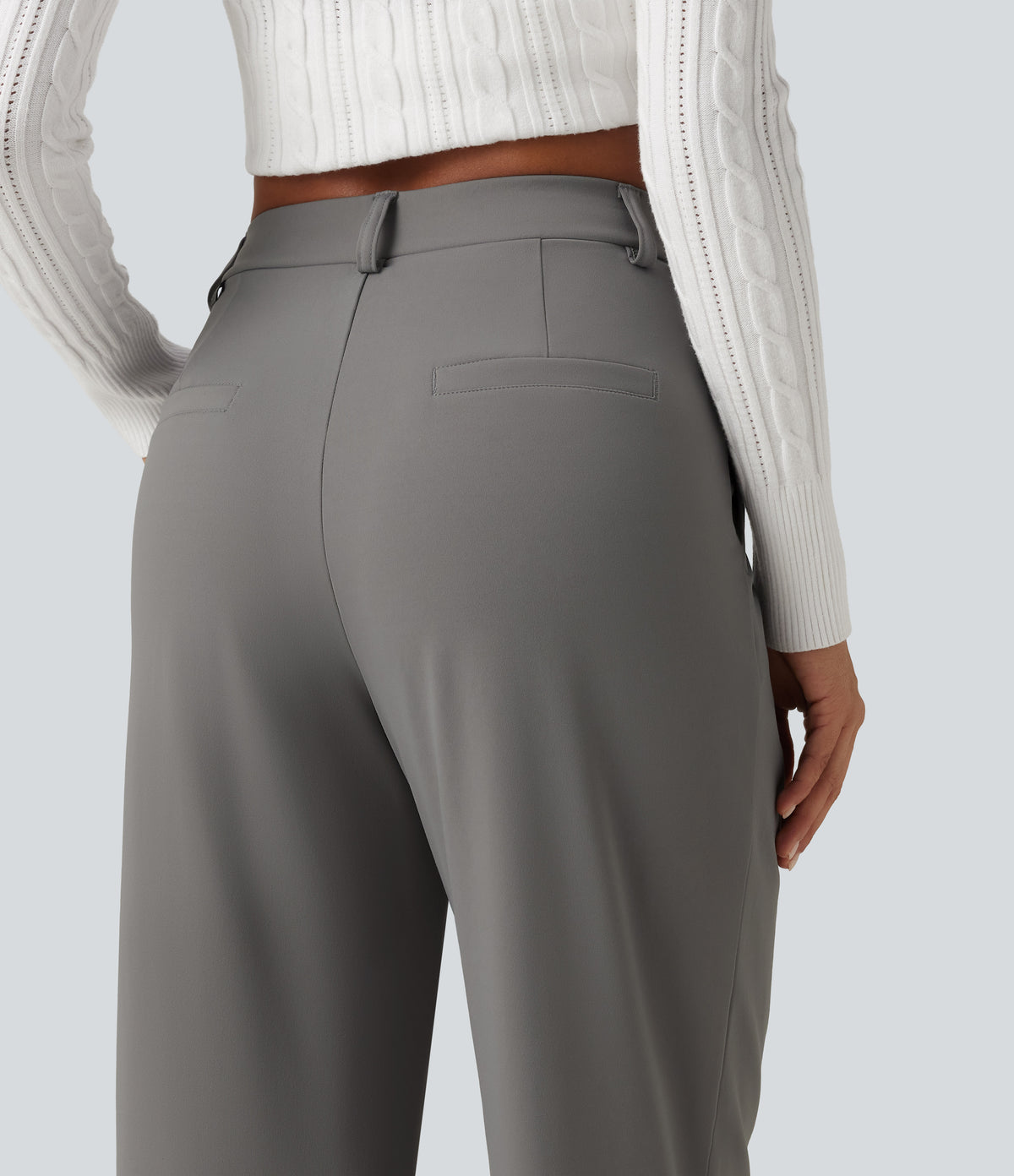 High Waisted Asymmetric Tapered Work Trousers with Pockets — Silent Storm — view 5