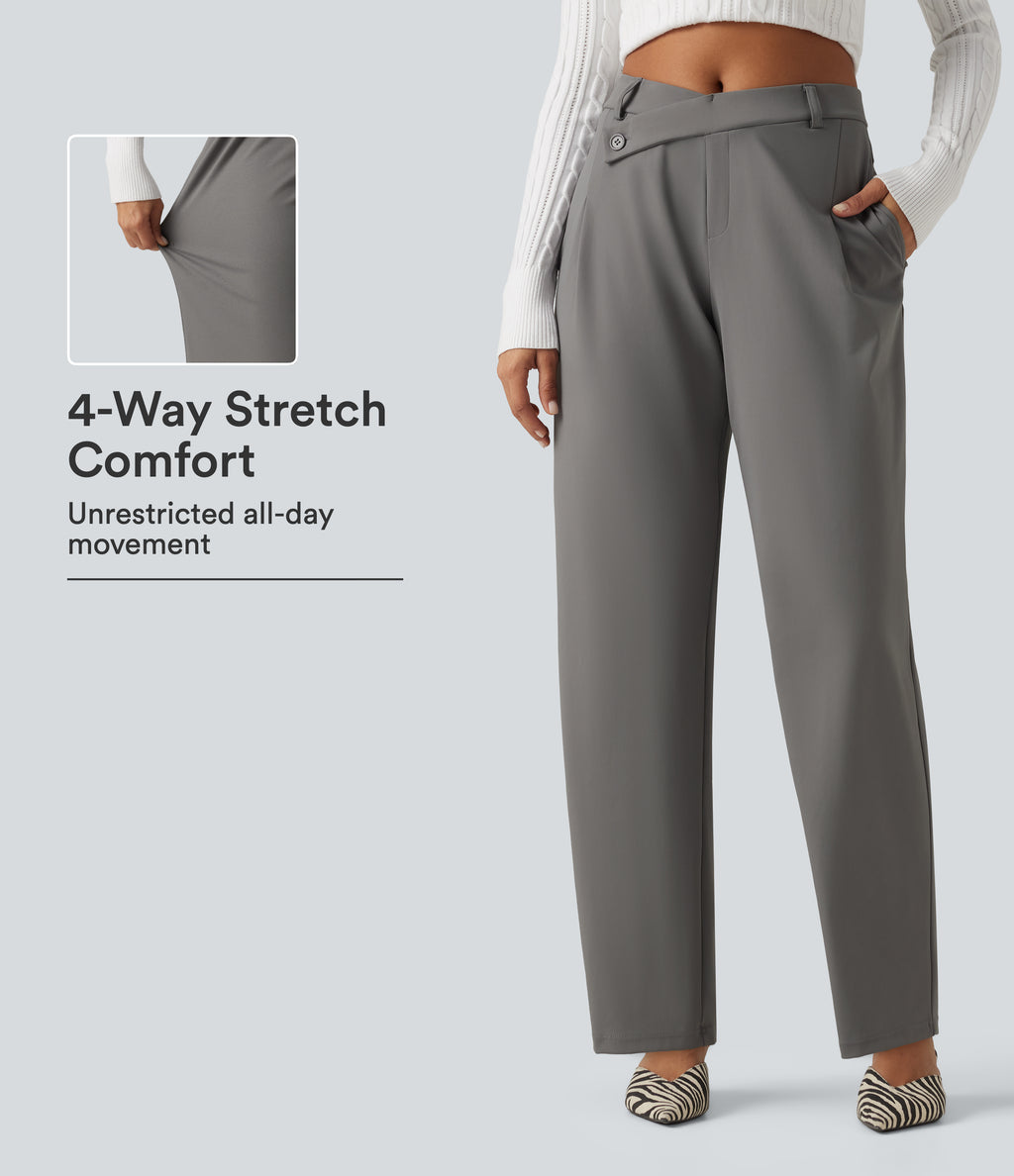 High Waisted Asymmetric Tapered Work Trousers with Pockets — Silent Storm — view 1