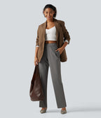 High Waisted Asymmetric Tapered Work Trousers with Pockets — Silent Storm — view 7