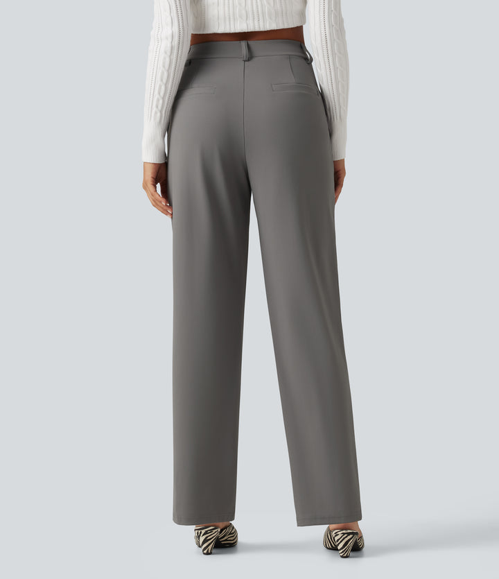 High Waisted Asymmetric Tapered Work Trousers with Pockets — Silent Storm — view 2