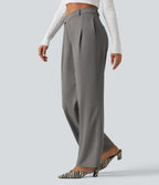 High Waisted Asymmetric Tapered Work Trousers with Pockets — Silent Storm — view 3