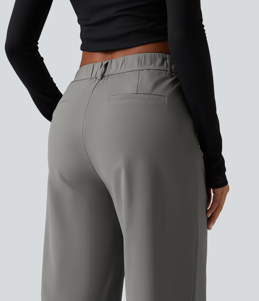 Wrinkle Recovery Mid Rise Straight Leg Work Trousers with Pockets — Silent Storm — view 5