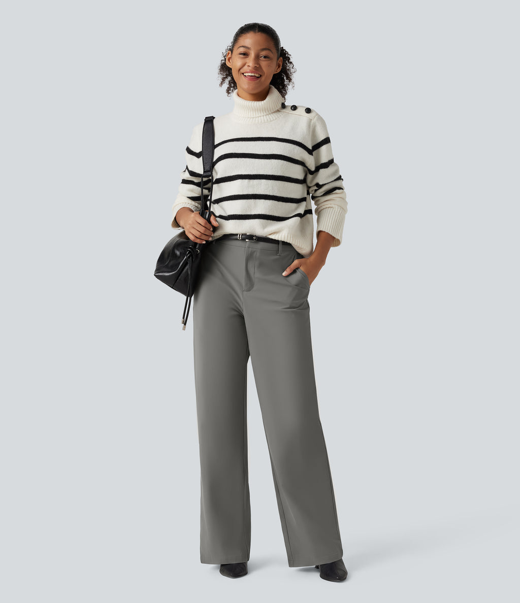 Wrinkle Recovery Mid Rise Straight Leg Work Trousers with Pockets — Silent Storm — view 6