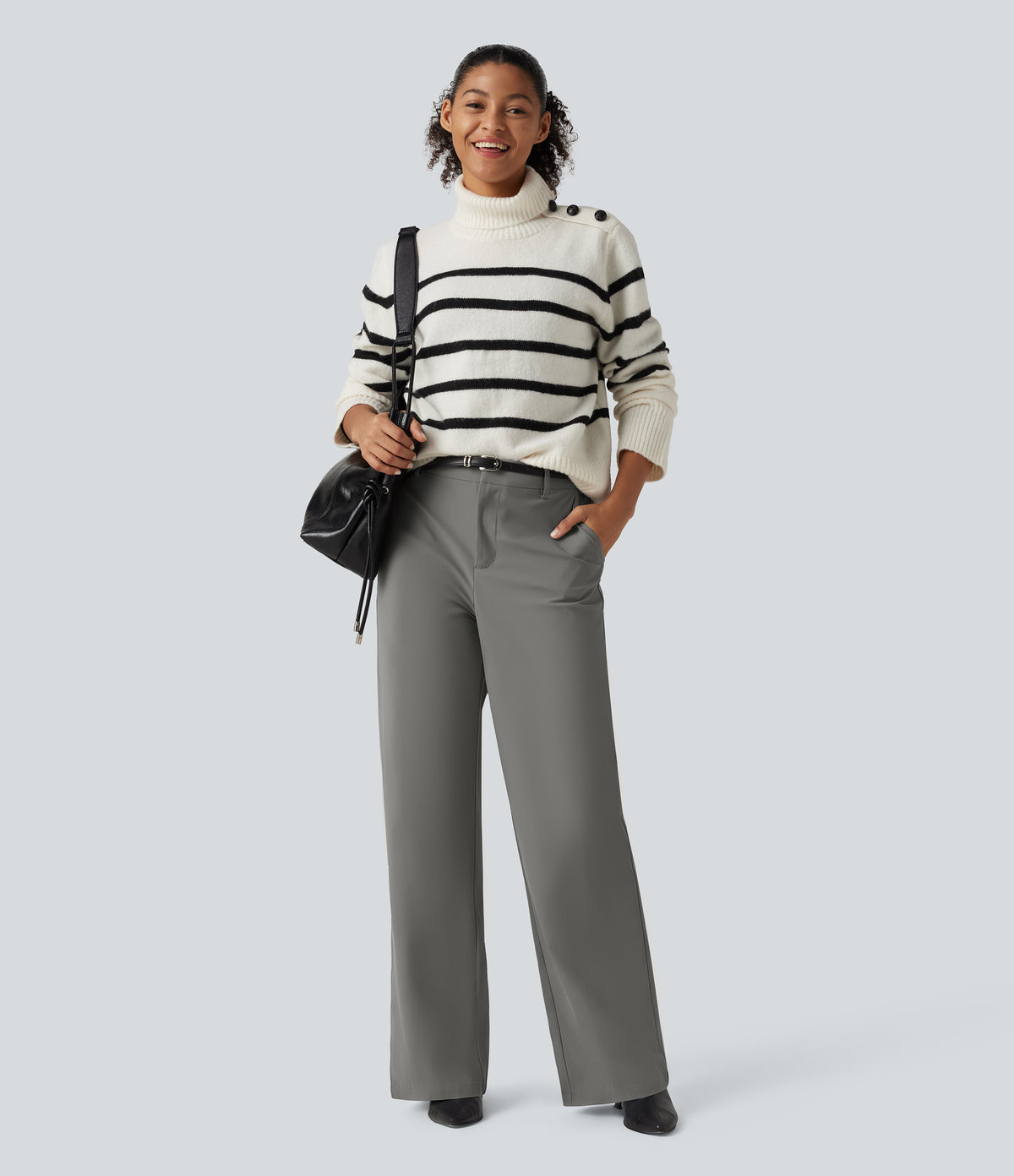 Wrinkle Recovery Mid Rise Straight Leg Work Trousers with Pockets — Silent Storm — view 6