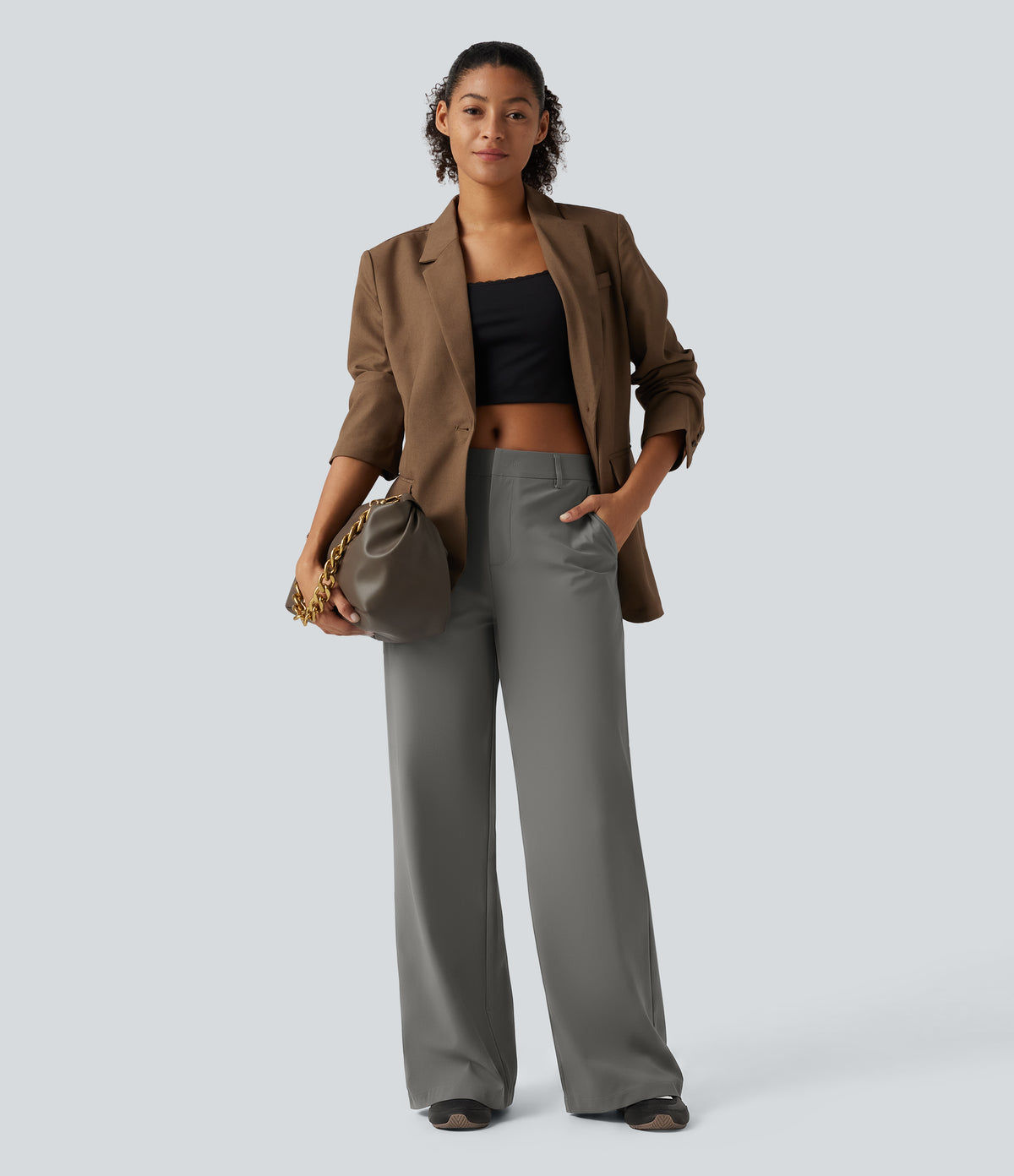 Wrinkle Recovery Mid Rise Straight Leg Work Trousers with Pockets — Silent Storm — view 7