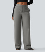 Wrinkle Recovery Mid Rise Straight Leg Work Trousers with Pockets — Silent Storm — view 3