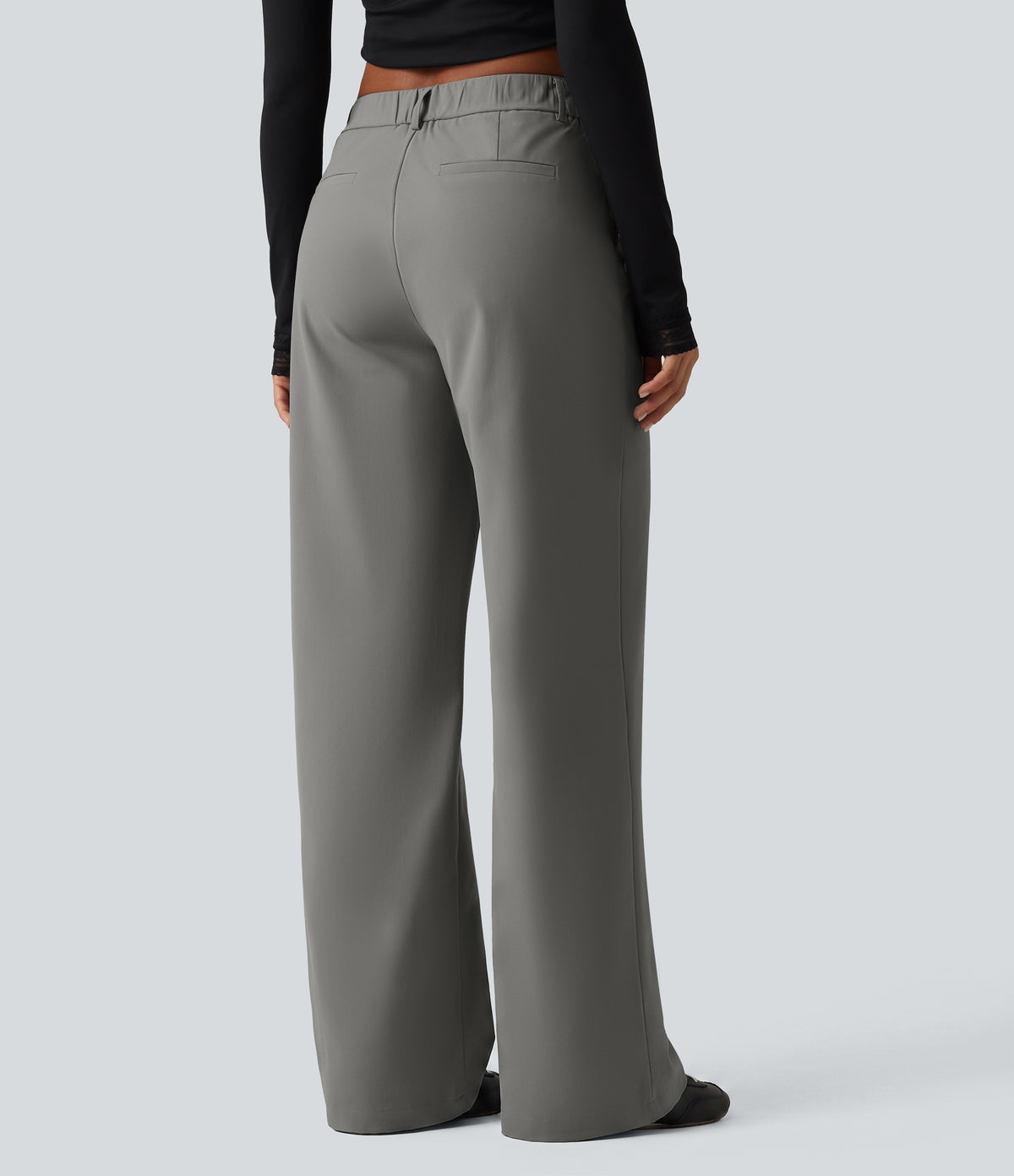 Wrinkle Recovery Mid Rise Straight Leg Work Trousers with Pockets — Silent Storm — view 2
