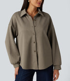 Collared Long Sleeve Geometric Print Casual Shirt — Birch Brown — view 6