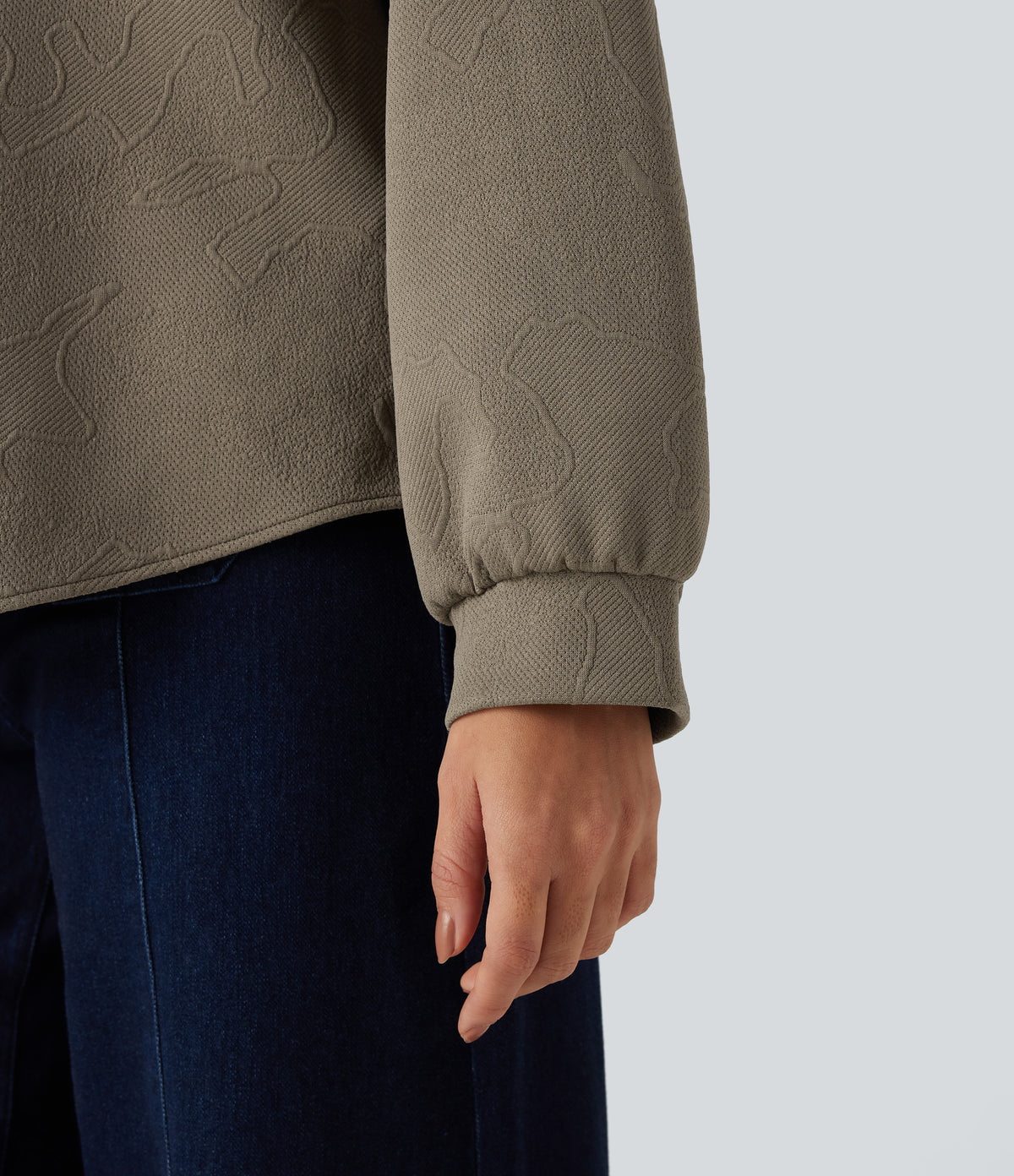 Collared Long Sleeve Geometric Print Casual Shirt — Birch Brown — view 7
