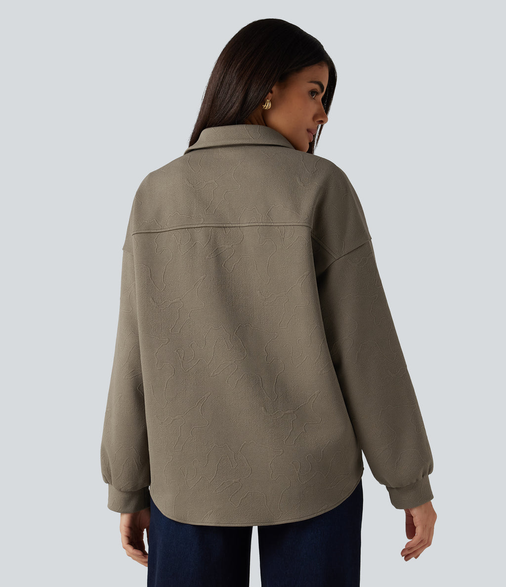 Collared Long Sleeve Geometric Print Casual Shirt — Birch Brown — view 2