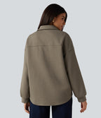 Collared Long Sleeve Geometric Print Casual Shirt — Birch Brown — view 2