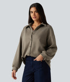 Collared Long Sleeve Geometric Print Casual Shirt — Birch Brown — view 3