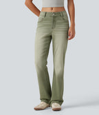 Low Rise Bootcut Colorful Casual Jeans with Pockets — Dune Moss — view 1