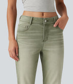 Low Rise Bootcut Colorful Casual Jeans with Pockets — Dune Moss — view 4