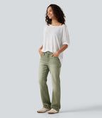 Low Rise Bootcut Colorful Casual Jeans with Pockets — Dune Moss — view 6