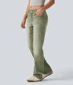 Low Rise Bootcut Colorful Casual Jeans with Pockets — Dune Moss — view 3