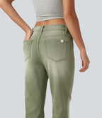 Low Rise Bootcut Colorful Casual Jeans with Pockets — Dune Moss — view 5