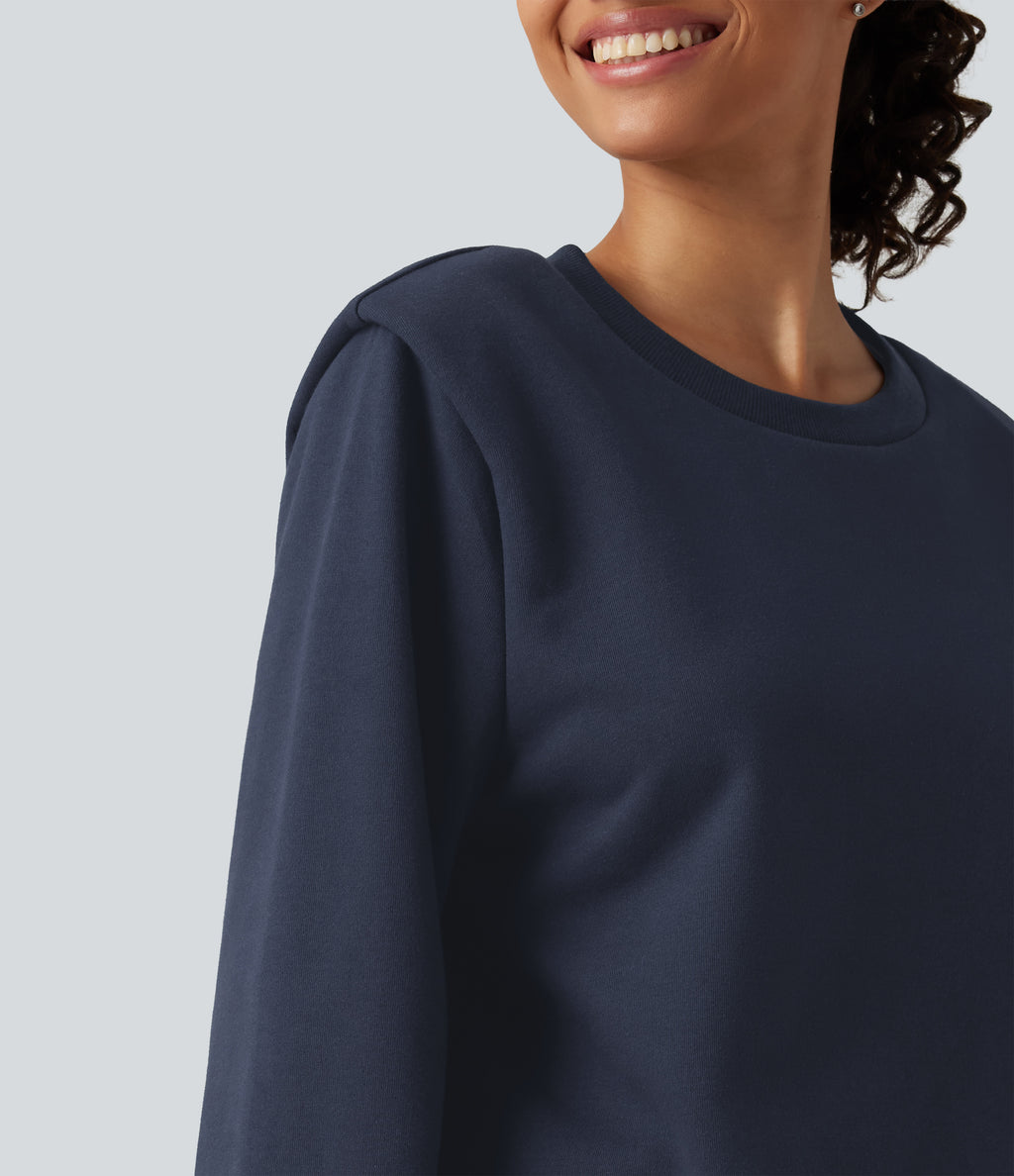 Round Neck Long Sleeve Casual Cotton Sweatshirt — Night Blue — view 4