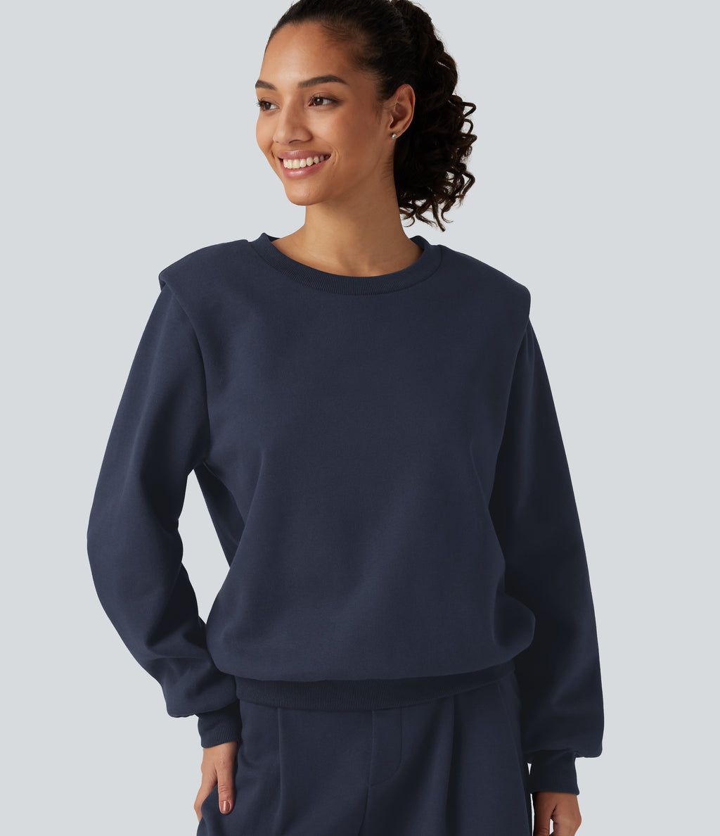 Round Neck Long Sleeve Casual Cotton Sweatshirt — Night Blue — view 5