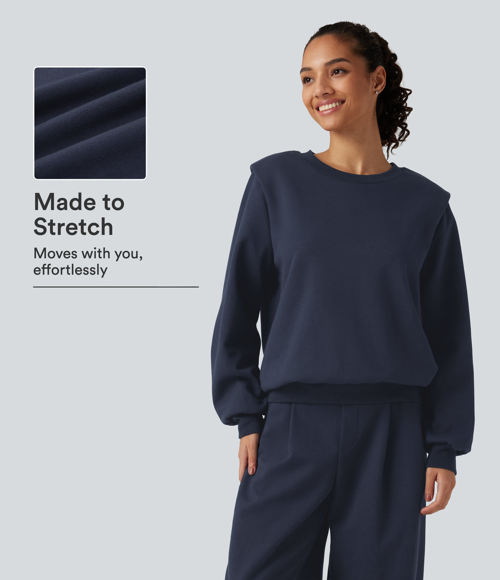 Round Neck Long Sleeve Casual Cotton Sweatshirt — Night Blue — view 1